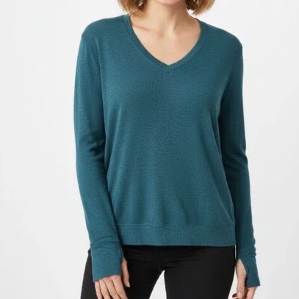 Athleta Sunrise Teal V-Neck Comfy Athleisure Sweater